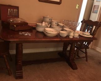 Dining table,  Phaltzgraff stones are, silver