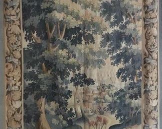  A wall mounted 74" x 108" Antique Handwoven tapestry believed to be late 19th century French Verdure Aubusson  