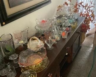 Collection of depression glass and early american pressed glass