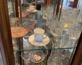 Waterford, Rogaska crystal, limoge teacup, depression glass cane pattern