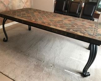 Robb & Stuckey slate table and wrought iron base 42X84 