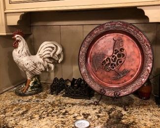 Rooster-themed kitchen decor. 