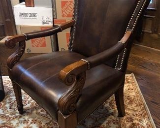 Leather upholstered  & studded ffice chair. 