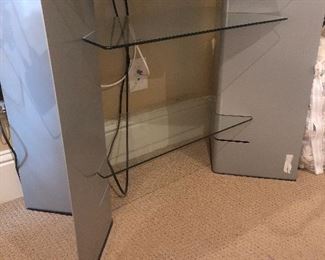 Modern glass & metal TV stand or side table.  35.5” L x 29.5” H x 19” D