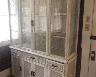 Large white wicker storage cabinet