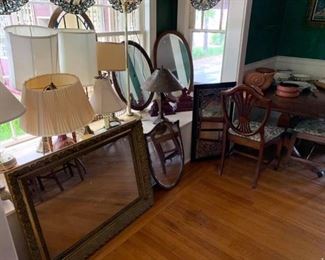 Large and small mirrors, lamps ,