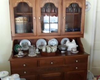 LOVELY CHINA HUTCH WITH PAINTED APPLIQUE  