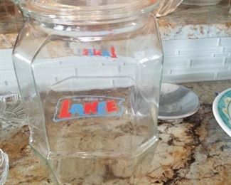 Lance vintage glass store counter jar
