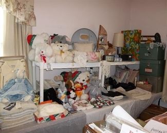 portable metal storage boxes, stuffed animals, home decor