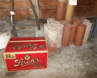 laminated beer box and vintage drain tiles