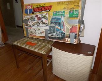 stool for vanity, and hamper, vintage Us1 electric trucking