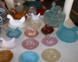 vintage nesting hens, nesting bunnies, nesting duck,
