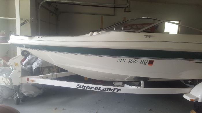 1999 Larson 18.5 Bow Rider- Fish and Ski with trolling motor. Includes six life jackets, skis, ropes, tarp and Shoreland’r Trailer. 190 Horspower motor! 