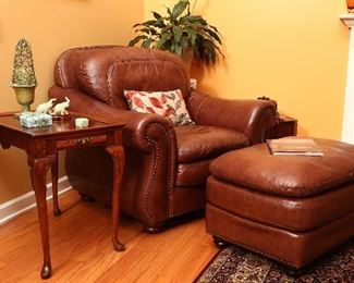 Soflex leather chair and ottoman; matching the leather sofa.