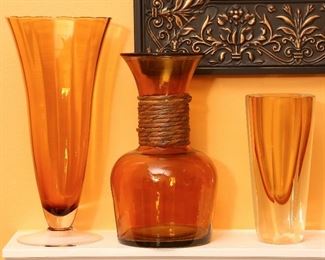 Blown amber glass vases.