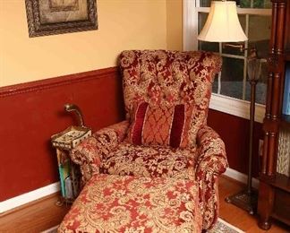 Closer view of chair and ottoman.