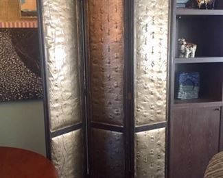 One of a Pair of Antique Wood and Tooled Leather,Three Panel Screens, 90" H x 57" W (Each panel is 19"W) Possible Portugal Origin.