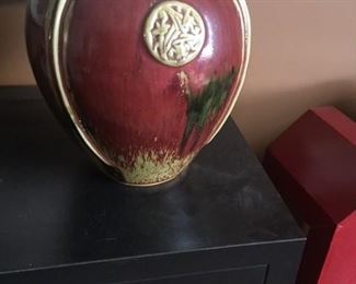 Vase Ceramic with Oriental Medallion Red Large