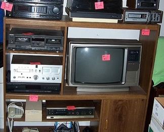 Entertainment center w / 8 track players, turntables, receivers, etc...
