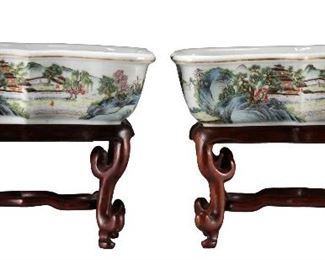 Pair of Chinese Hongxian Mark & Period Famille Rose Pots