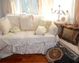 Shabby Chic Love Seat and Decorative Pillows