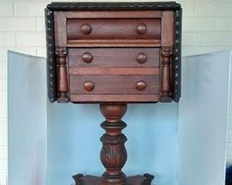 Empire Period 3 Drawer Side Table - Carved, Paw Feet, 30" tall.