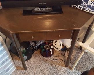 Corner desk, probably 1960s mid century era. Includes a chair