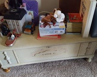 Cedar chest and Little Golden Books, more collectibles