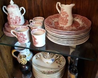 Red transfer-ware dishes