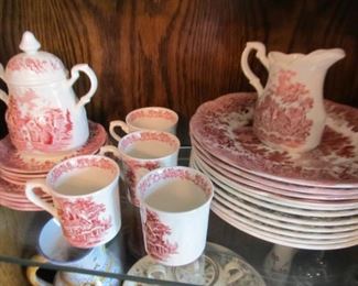 Red transfer ware dish set