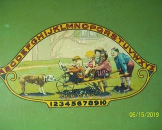 Children's metal table top with wood legs, "Our Gang"