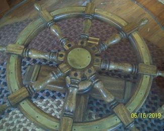 Nautical ships wheel table with glass top, heavy and nice!