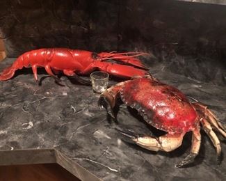 vintage large life size lobster and crab display plastic