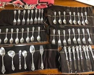 Wallace grand baroque sterling service for 8 flatware 45  piece set 