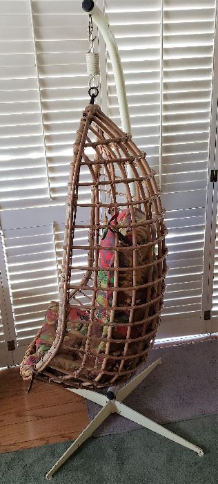 Vintage Rattan Hanging Egg Chair With Stand