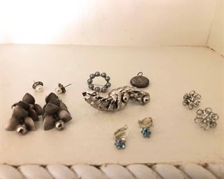 Vintage Silvertone Locket and Earrings