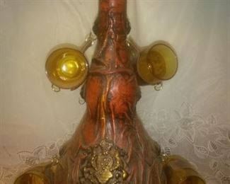 Vintage Italian Leather Decanter Wineskin