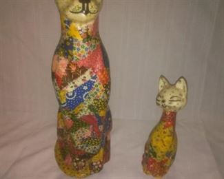 Vintage Hand Made Signed Folk Art Cats