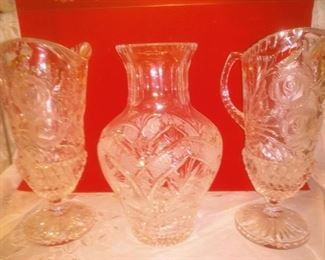 Lead Crystal Vase and Pitchers
