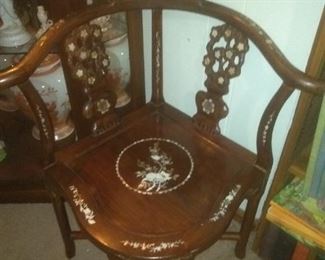 Vintage Asian Mahogany Inlay Corner Chair