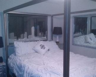 Contemporary Stainless Steel King Canopy Bedroom suite