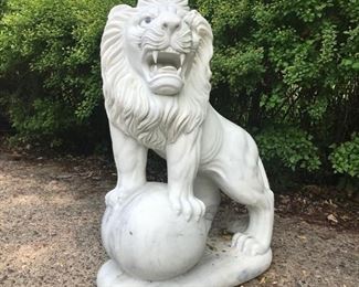 Pair of Marble Lion Sculptures 