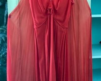 Vintage Scarlet Chiffon Dress with Chiffon Sleeve Detail