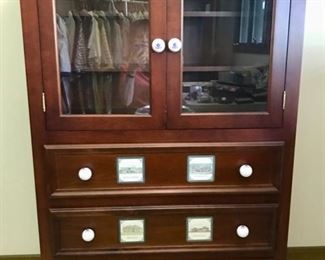 Custom made "Golf Armoire" and Matching Hutch - Decorated with Royal Troon, Gleneagles, and other Golf Memorabilia - Maple 