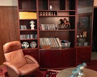 Three Piece Shelving Unit, Record Collection, Leather Chairs, and more...