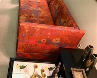 This Dunbar Couch has been Slip  Covered with  the Same Original (Jack Lenor Larsen) Fabric - in Excellent Condition - Dunbar Model #6033 - C. 1957 - This Photo is without the Slip Covers. 