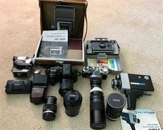 Hoya, Polaroid Land Camera Countdown, Sony, Olympus, Minolta, and Keystone Auto Instant Super 8 Movie Camera  - Model 614