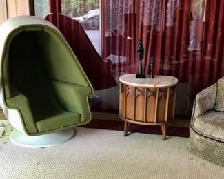 Lee Company Egg Chair with Wiring for Sound, (Fiberglass in good condition)  MCM House & Herrmann Chest, MCM Chair attributed to Adrain Pearsall, and Bang & Olufsen Speakers and more...