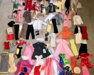 Sample of Vintage Clothing for Barbie, Francie, Ken, and Skipper - Large Assortment of Accessories including many Styles of Shoes, Wigs, Hats, Gloves, Hangers, Nylons, and more...
