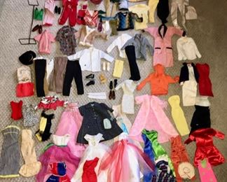 Sample of  Vintage  Clothing  for Barbie, Francie, Ken, and Skipper - Large Assortment of Accessories including many Styles of Shoes, Wigs, Hats, Gloves, Hangers, Nylons, and more...